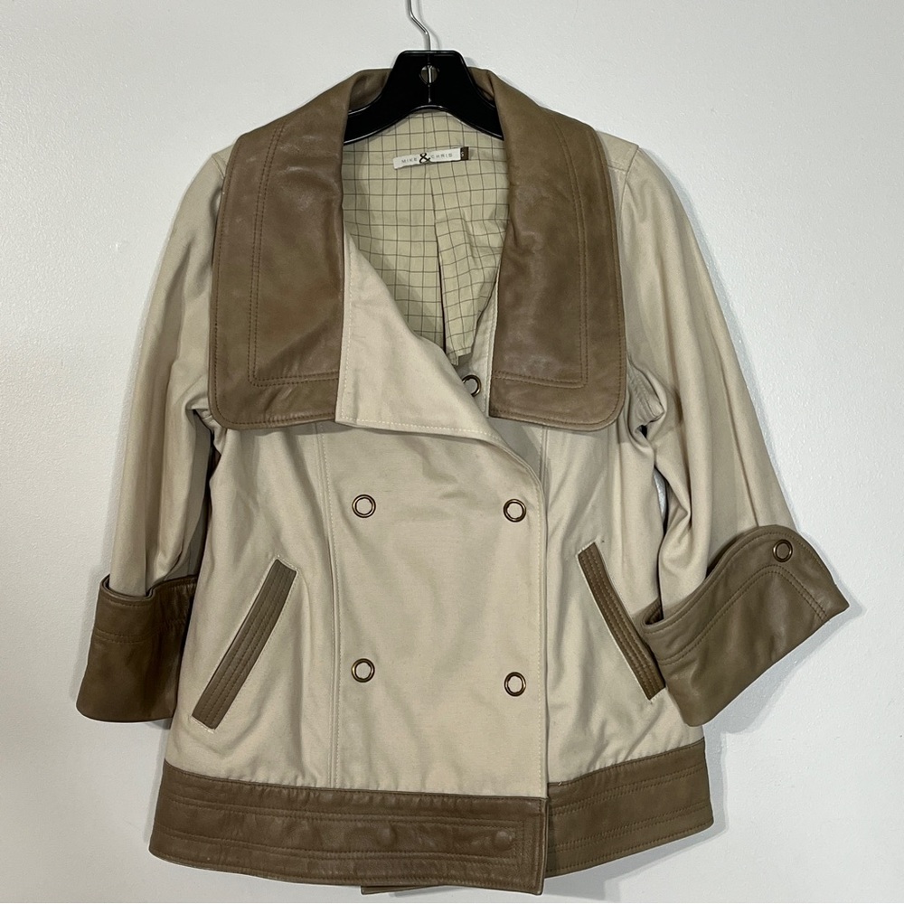 Mike & Chris Khaki Green Leather Trim Peacoat Jacket